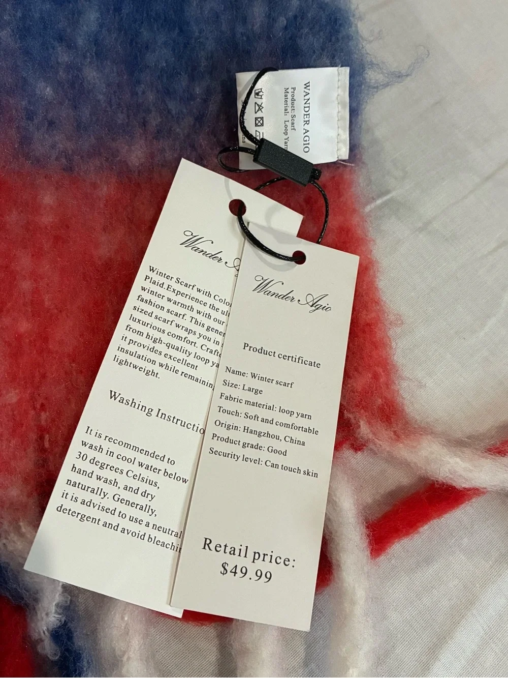 Red, Blue & White Plaid Scarf NWT